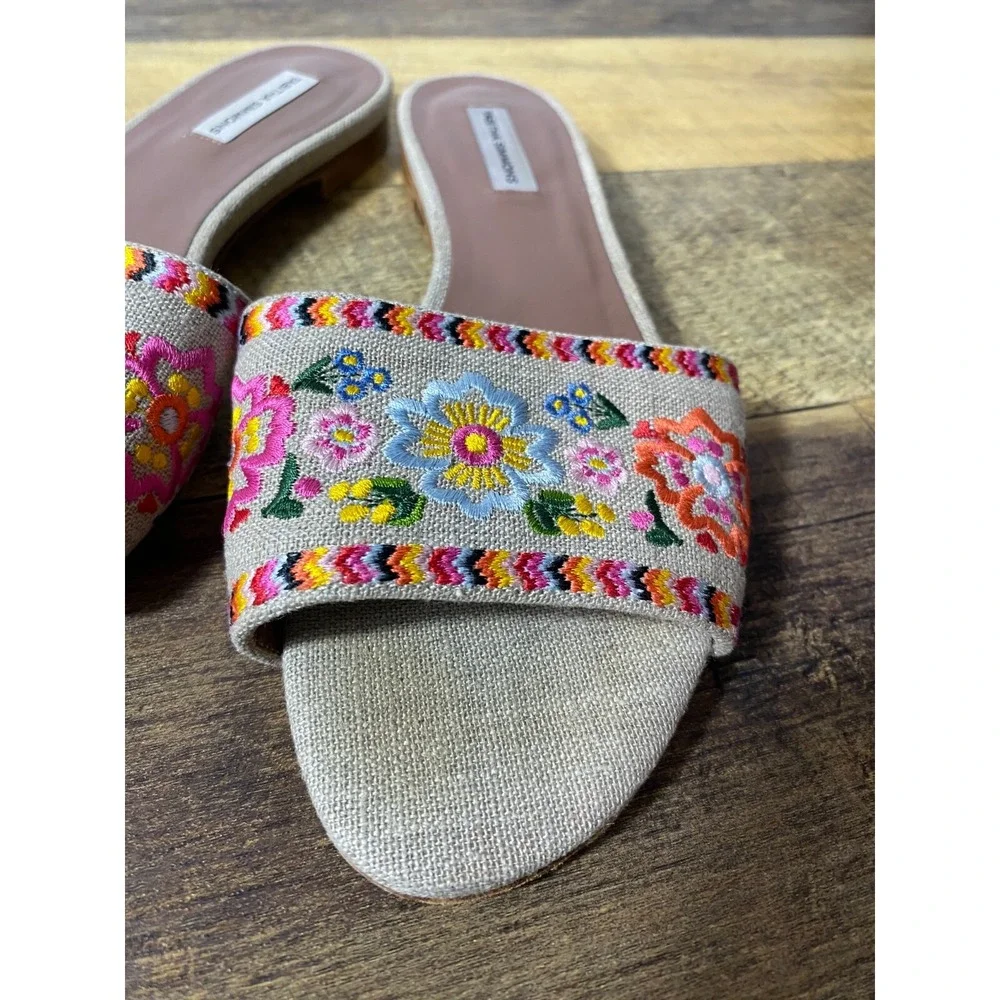 Tabitha Simmons Embroidered Floral‎ Flat Mule Sandals Eur 36/US 5.5 Slip On